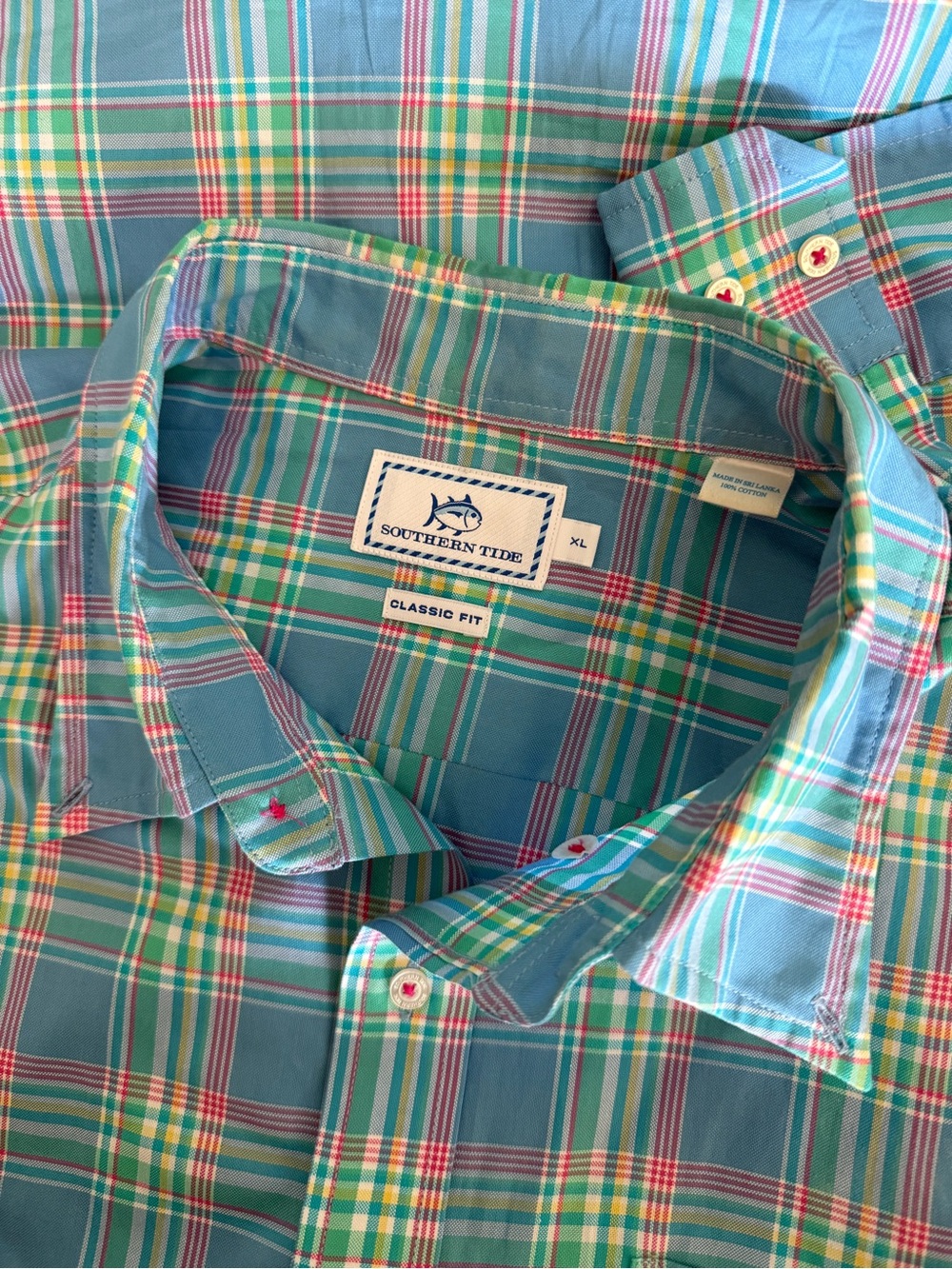 Southern Tide Beaufrain Pastel Plaid Classic Fit Button Down Sport Shirt Size XL